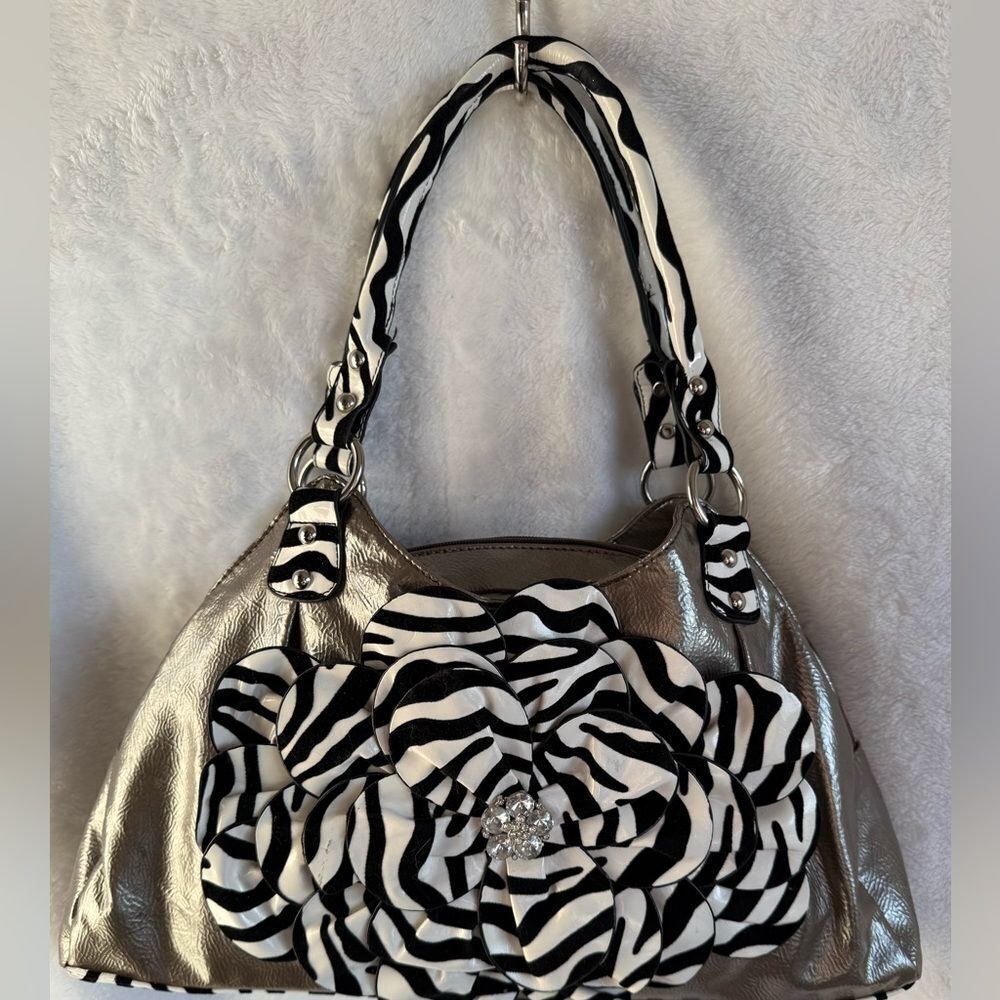 Silver and Black Zebra Print Handbag